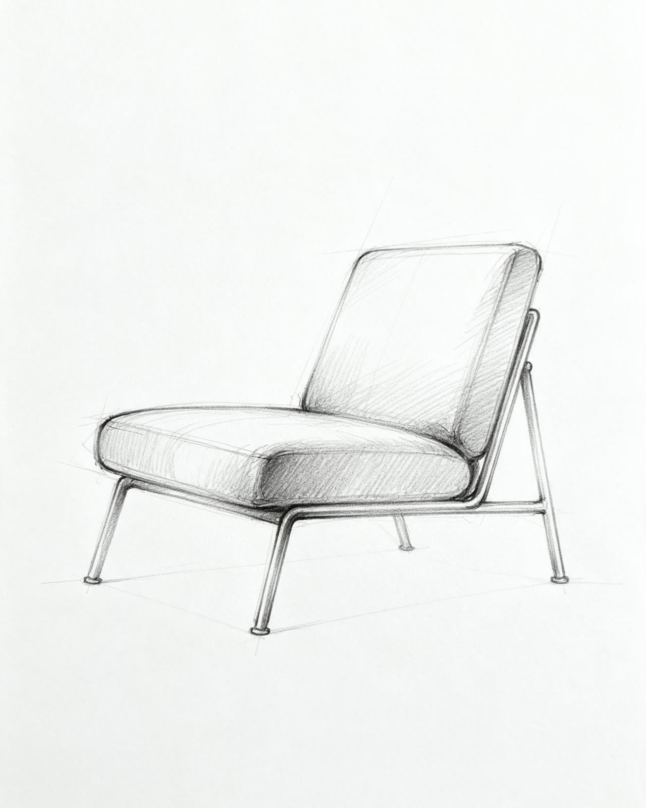 Pencil sketch of a lounge chair on white paper